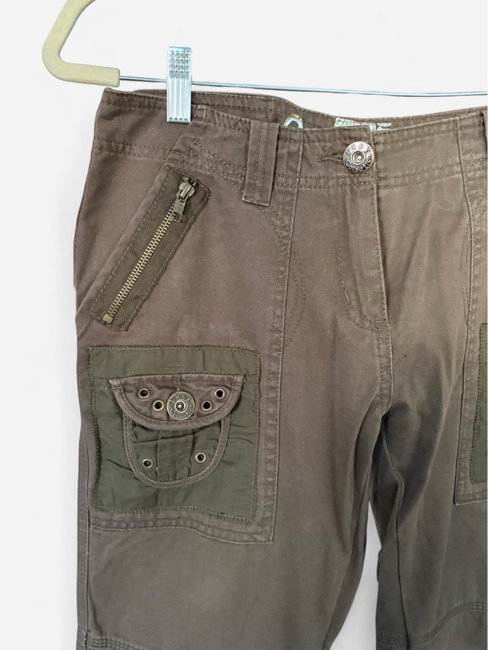 Vintage Y2K Lucy Collection Embroidered Multi-Pocket Utility Cargo Pants- Brown